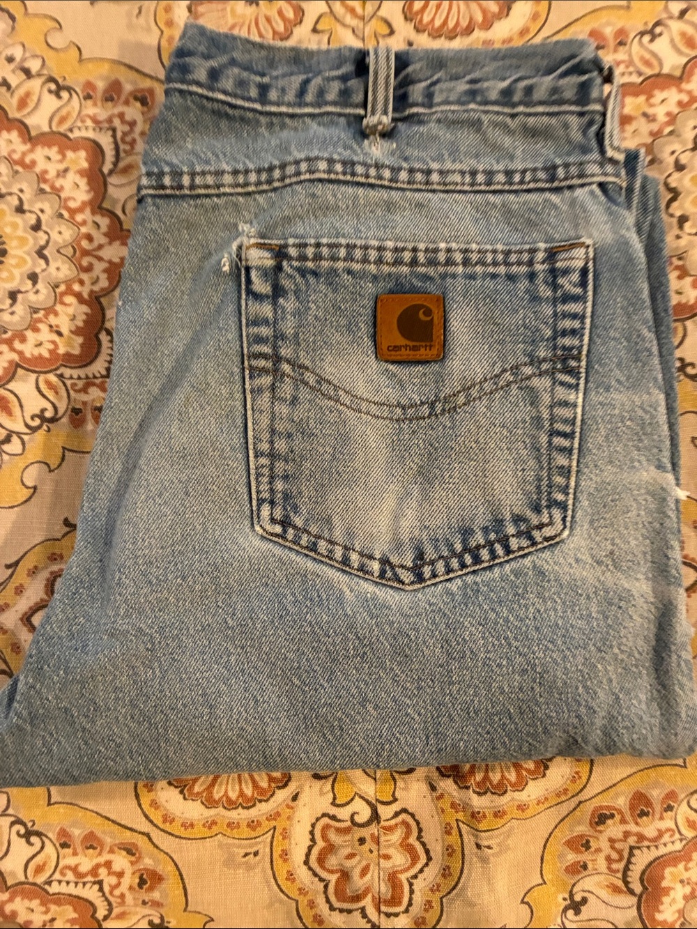 Carhartt Men's Light Blue Relaxed Denim Jeans with Back Pocket Patch